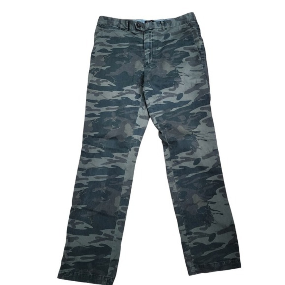 Banana‎ Republic Camo Straight Pants Green Flat Front Casual Stretch 34 x 34